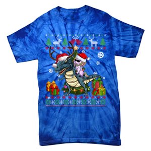 Unicorn Riding On Dinosaur Santa Hat Ugly Christmas Sweater Gift Tie-Dye T-Shirt