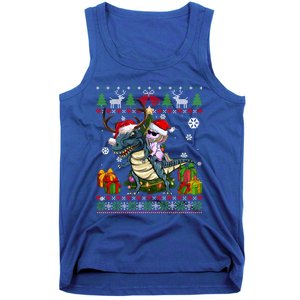 Unicorn Riding On Dinosaur Santa Hat Ugly Christmas Sweater Gift Tank Top