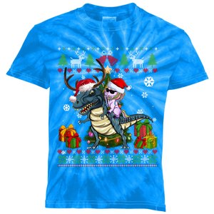 Unicorn Riding On Dinosaur Santa Hat Ugly Christmas Sweater Gift Kids Tie-Dye T-Shirt