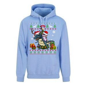 Unicorn Riding On Dinosaur Santa Hat Ugly Christmas Sweater Gift Unisex Surf Hoodie