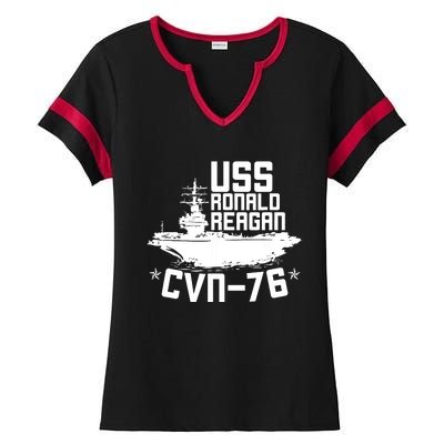 Uss Ronald Regan Cvn76 Aircraft Carrier For A Veteran Ladies Halftime Notch Neck Tee