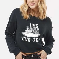 Uss Ronald Regan Cvn76 Aircraft Carrier For A Veteran Cropped Pullover Crew