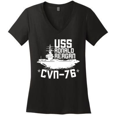 Uss Ronald Regan Cvn76 Aircraft Carrier For A Veteran Women's V-Neck T-Shirt