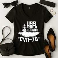 Uss Ronald Regan Cvn76 Aircraft Carrier For A Veteran Women's V-Neck T-Shirt