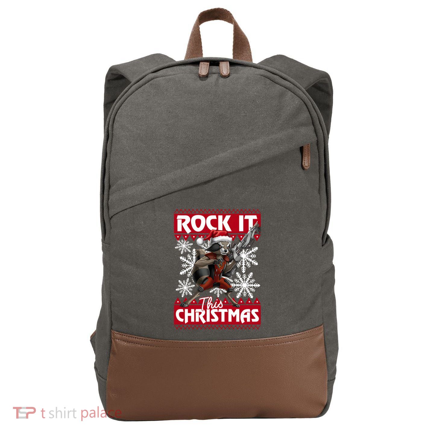 Ugly Rocket Raccoon Lover Holiday Season Christmas Cotton Canvas Backpack
