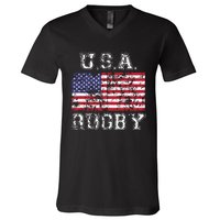 USA Rugby Shirts For Men Women Kids American Flag V-Neck T-Shirt