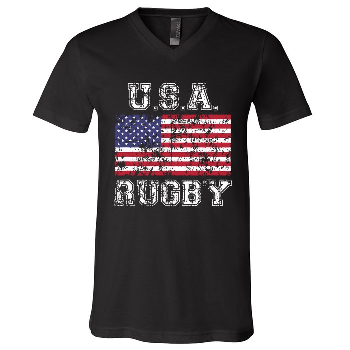 USA Rugby Shirts For Men Women Kids American Flag V-Neck T-Shirt