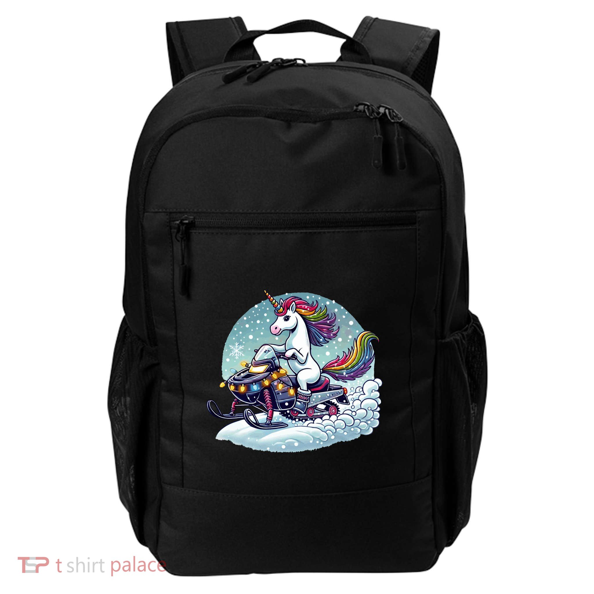 Unicorn Riding Snowmobile Christmas Funny Winter Sports Gift Daily Commute Backpack