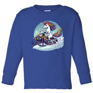 Unicorn Riding Snowmobile Christmas Funny Winter Sports Gift Toddler Long Sleeve Shirt