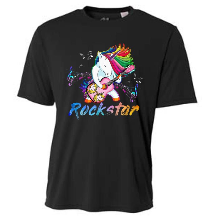 Unicorn Rock Star Guitar Rockin Music Singer Cooling Performance Crew T-Shirt