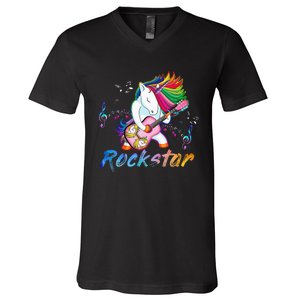 Unicorn Rock Star Guitar Rockin Music Singer V-Neck T-Shirt