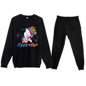 Unicorn Rock Star Guitar Rockin Music Singer Premium Crewneck Sweatsuit Set