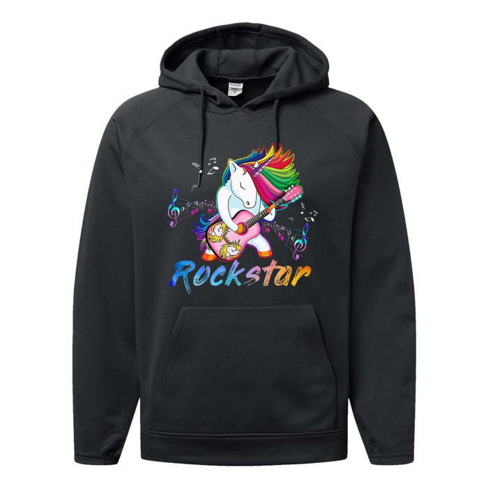 Unicorn Rock Star Guitar Rockin Music Singer Tee Performance Fleece Hoodie