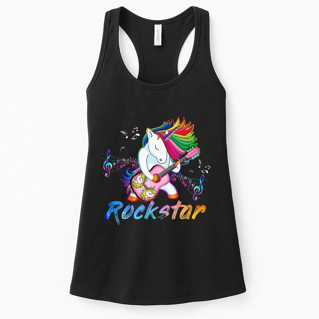Unicorn Rock Star Guitar Rockin Music Singer Tee Womens Tank Top