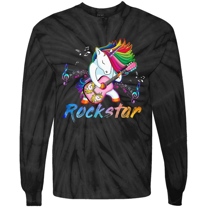 Unicorn Rock Star Guitar Rockin Music Singer Tee Tie-Dye Long Sleeve Shirt