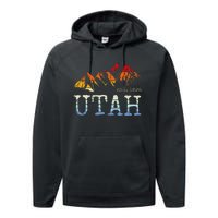 Utah Retro Sunset Vintage Mountain Home Est 1896 Cool Hiking Performance Fleece Hoodie