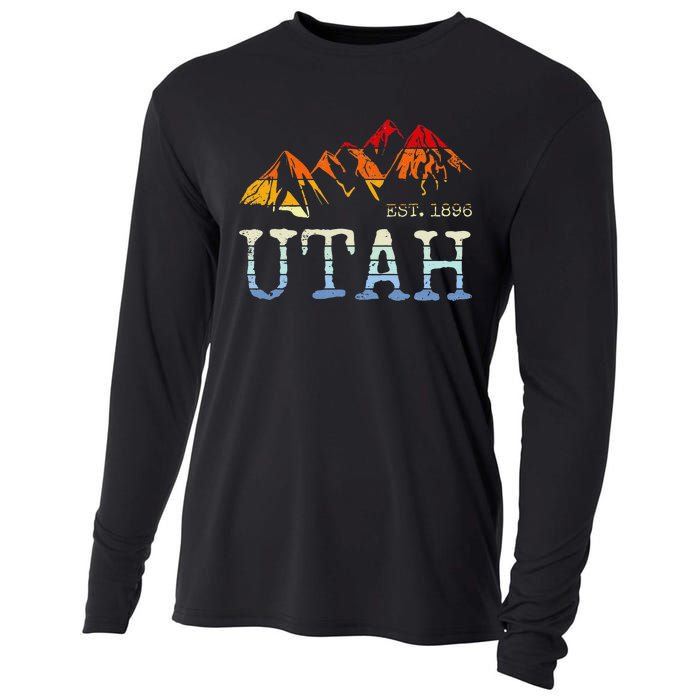 Utah Retro Sunset Vintage Mountain Home Est 1896 Cool Hiking Cooling Performance Long Sleeve Crew