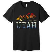 Utah Retro Sunset Vintage Mountain Home Est 1896 Cool Hiking Premium T-Shirt