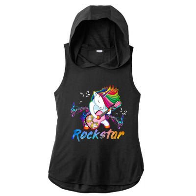 Unicorn Rock Star Guitar Rockin Music Singer Ladies PosiCharge Tri-Blend Wicking Draft Hoodie Tank