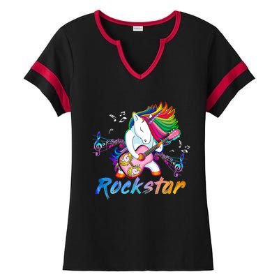 Unicorn Rock Star Guitar Rockin Music Singer Ladies Halftime Notch Neck Tee