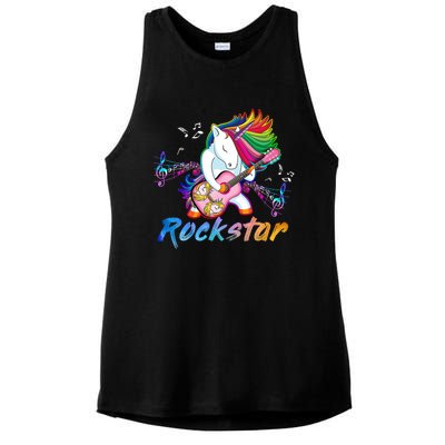 Unicorn Rock Star Guitar Rockin Music Singer Ladies PosiCharge Tri-Blend Wicking Tank