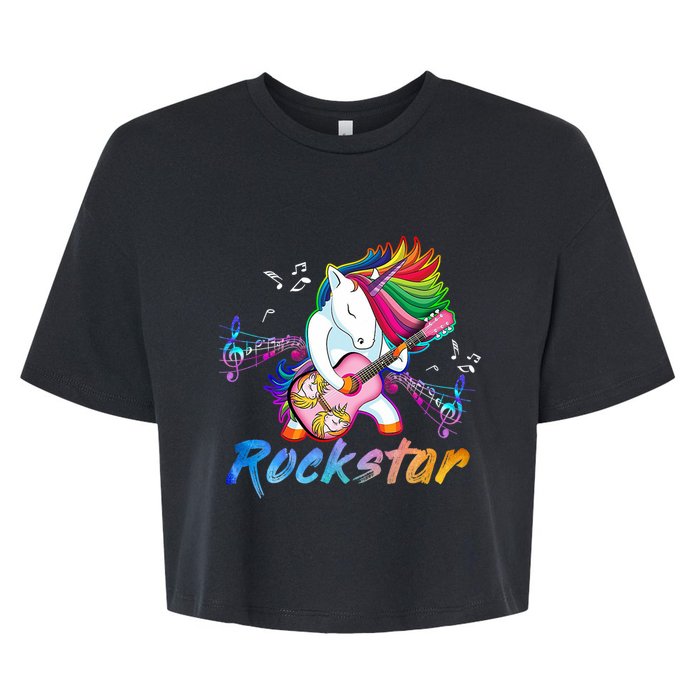 Unicorn Rock Star Guitar Rockin Music Singer Bella+Canvas Jersey Crop Tee