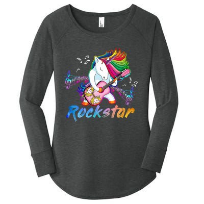 Unicorn Rock Star Guitar Rockin Music Singer Women's Perfect Tri Tunic Long Sleeve Shirt