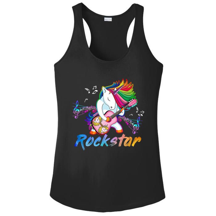 Unicorn Rock Star Guitar Rockin Music Singer Ladies PosiCharge Competitor Racerback Tank