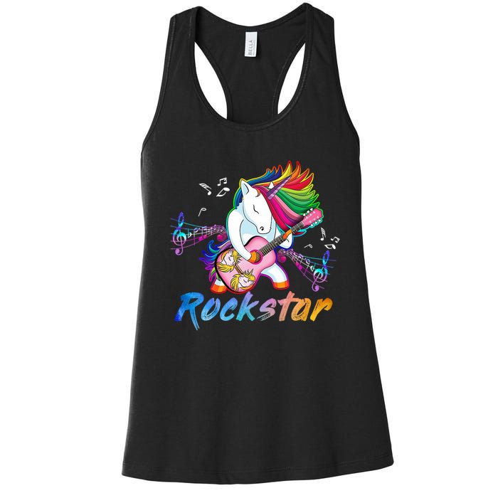 Unicorn Rock Star Guitar Rockin Music Singer Women's Racerback Tank