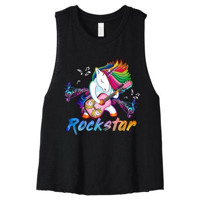 Unicorn Rock Star Guitar Rockin Music Singer Women's Racerback Cropped Tank