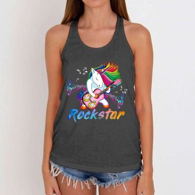 Unicorn Rock Star Guitar Rockin Music Singer Women's Knotted Racerback Tank