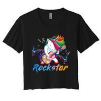 Unicorn Rock Star Guitar Rockin Music Singer Women's Crop Top Tee