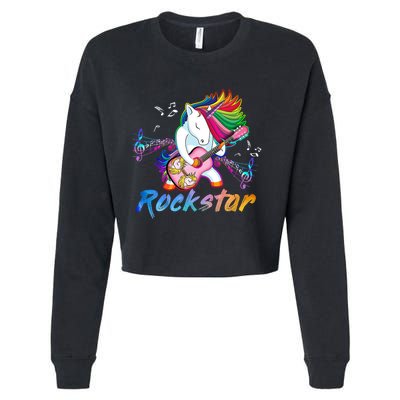 Unicorn Rock Star Guitar Rockin Music Singer Cropped Pullover Crew