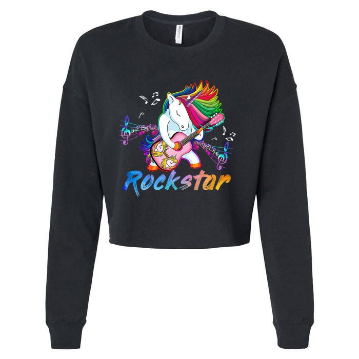 Unicorn Rock Star Guitar Rockin Music Singer Cropped Pullover Crew