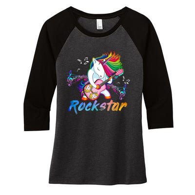 Unicorn Rock Star Guitar Rockin Music Singer Women's Tri-Blend 3/4-Sleeve Raglan Shirt