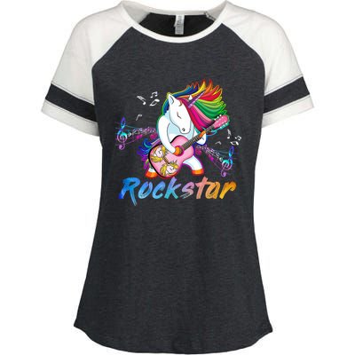 Unicorn Rock Star Guitar Rockin Music Singer Enza Ladies Jersey Colorblock Tee