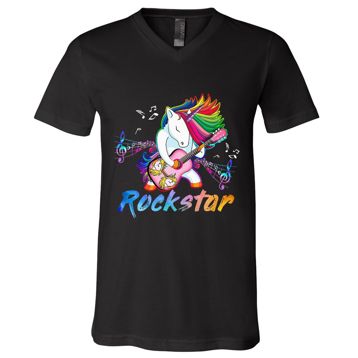 Unicorn Rock star Guitar Rockin' music singer V-Neck T-Shirt