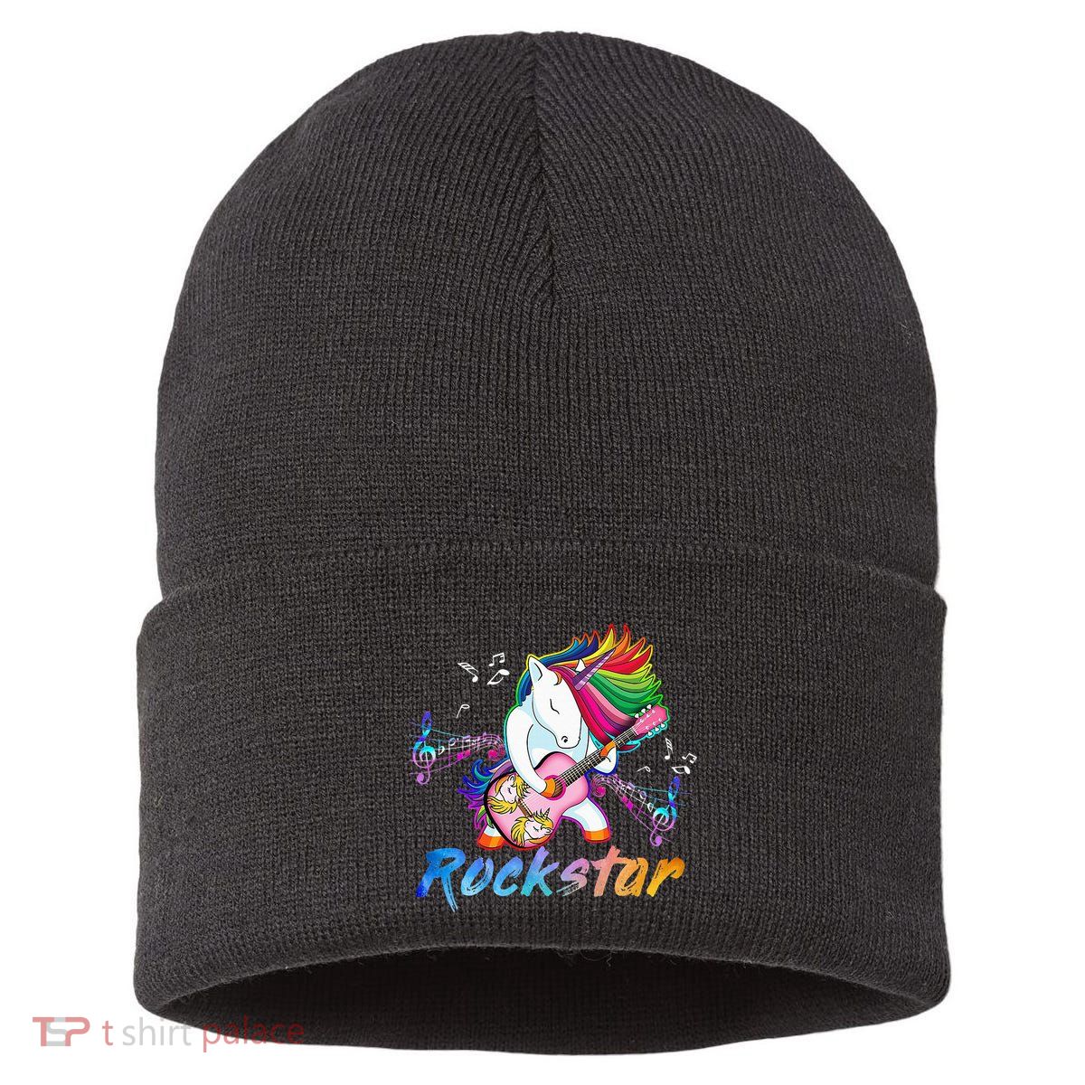 Unicorn Rock star Guitar Rockin' music singer Sustainable Knit Beanie