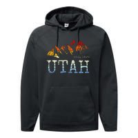 Utah Retro Sunset Vintage Mountain Home Est 1896 Cool Hiking Performance Fleece Hoodie