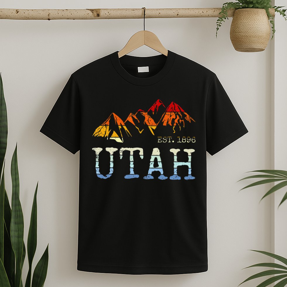 Utah Retro Sunset Vintage Mountain Home Est 1896 Cool Hiking T-Shirt