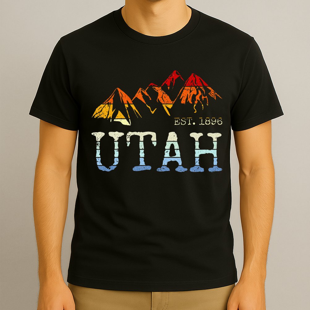 Utah Retro Sunset Vintage Mountain Home Est 1896 Cool Hiking T-Shirt