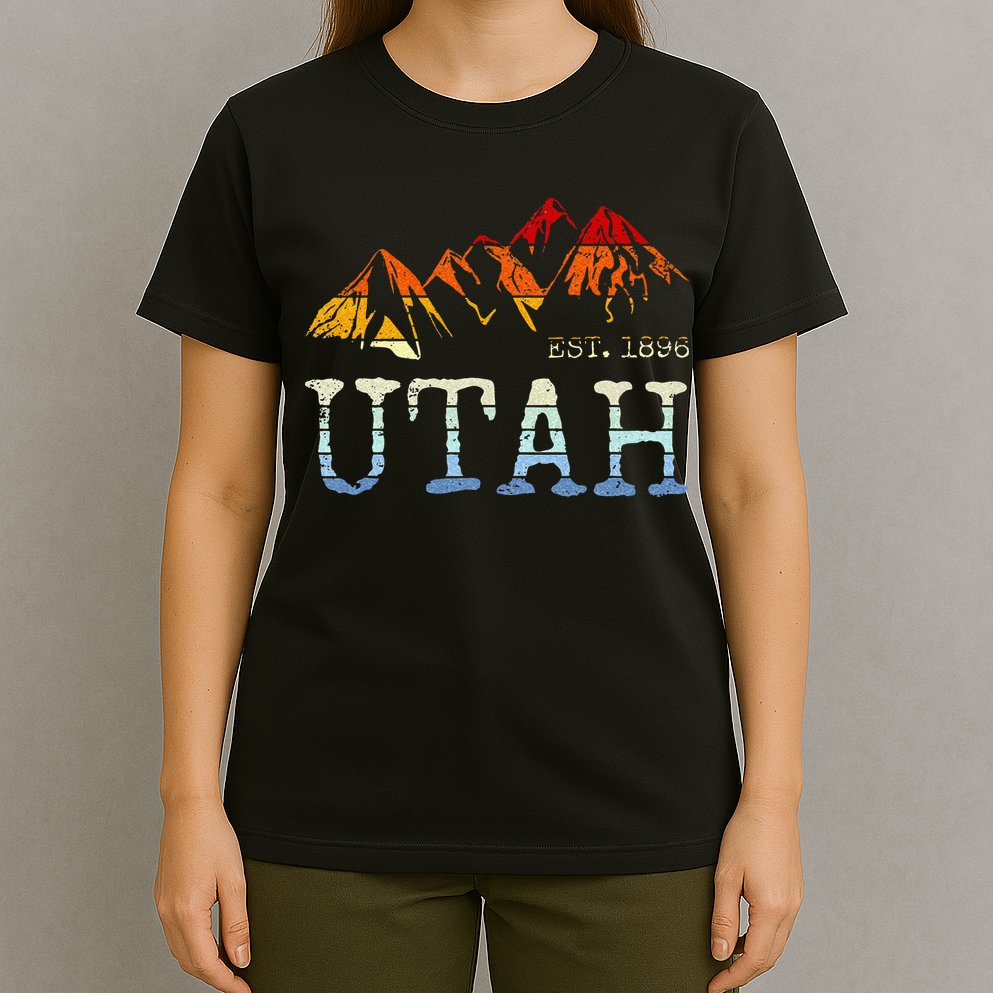 Utah Retro Sunset Vintage Mountain Home Est 1896 Cool Hiking T-Shirt