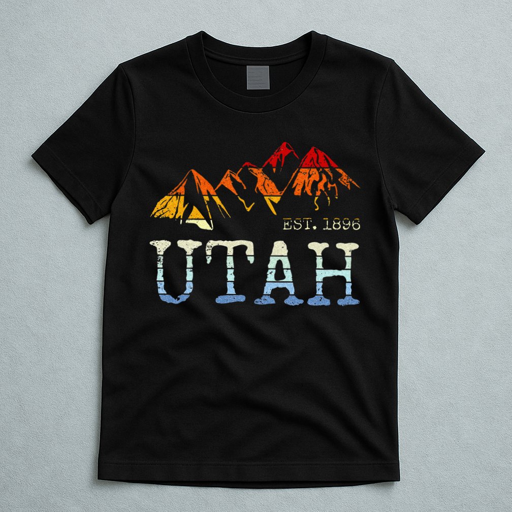 Utah Retro Sunset Vintage Mountain Home Est 1896 Cool Hiking T-Shirt