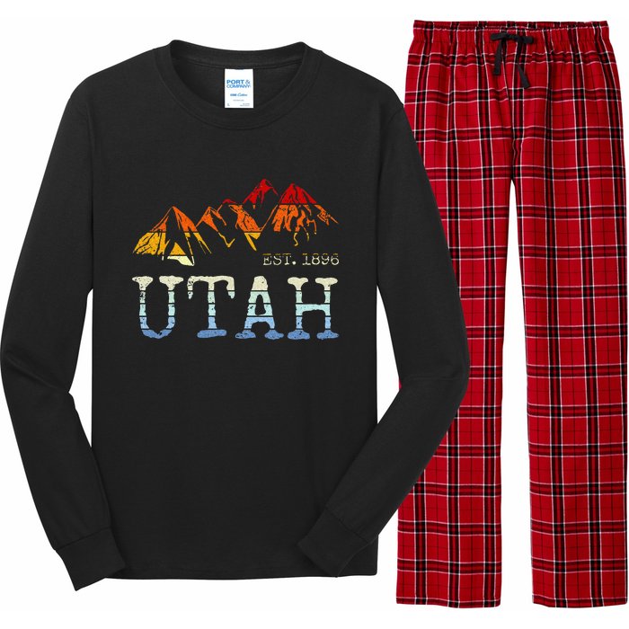 Utah Retro Sunset Vintage Mountain Home Est 1896 Cool Hiking Long Sleeve Pajama Set