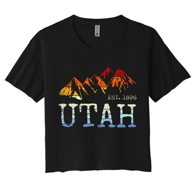 Utah Retro Sunset Vintage Mountain Home Est 1896 Cool Hiking Women's Crop Top Tee