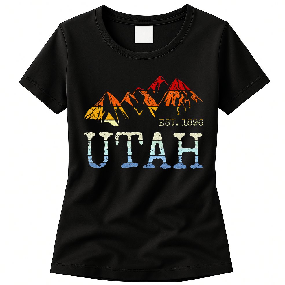 Utah Retro Sunset Vintage Mountain Home Est 1896 Cool Hiking Womens T-Shirt