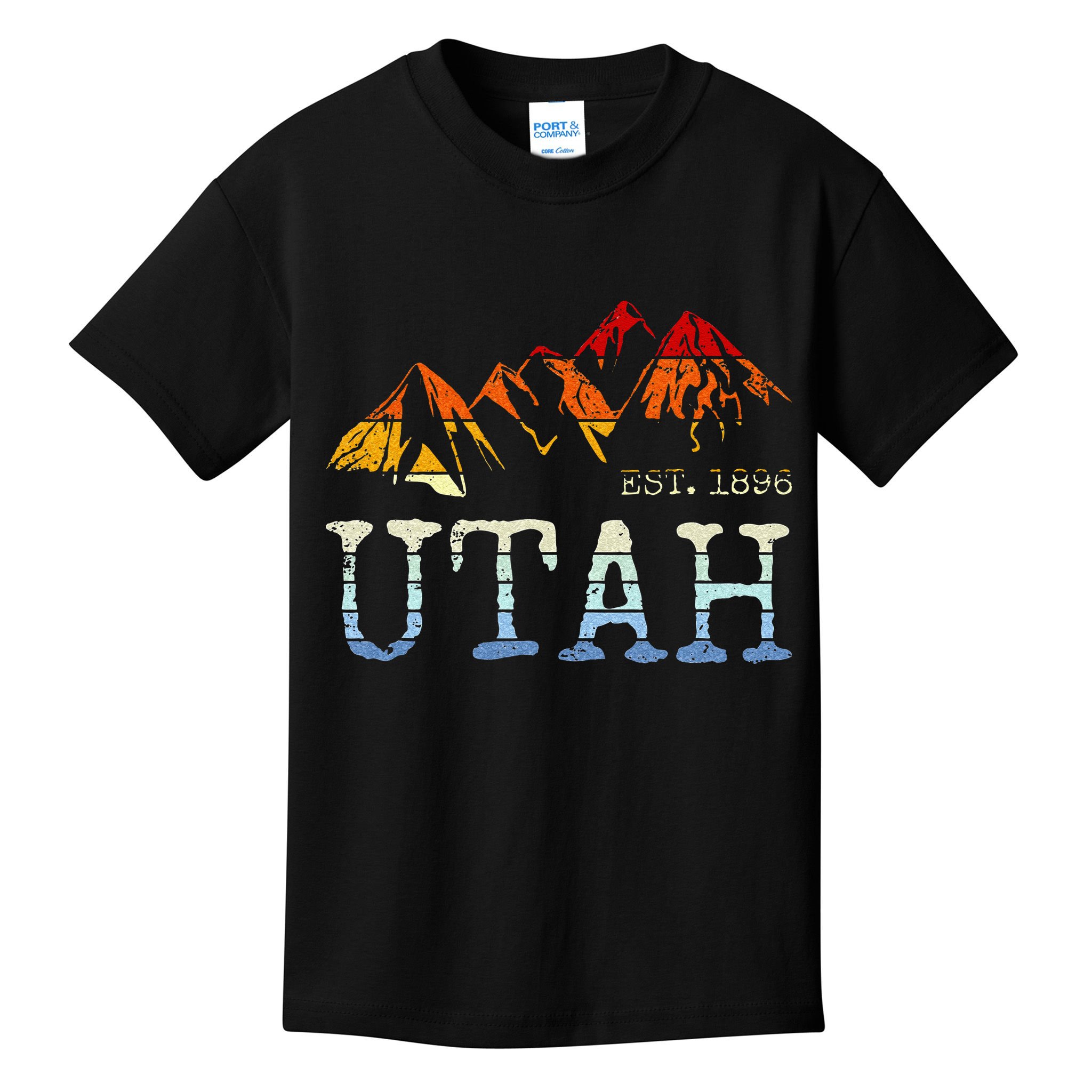 Utah Retro Sunset Vintage Mountain Home Est 1896 Cool Hiking Kids T-Shirt