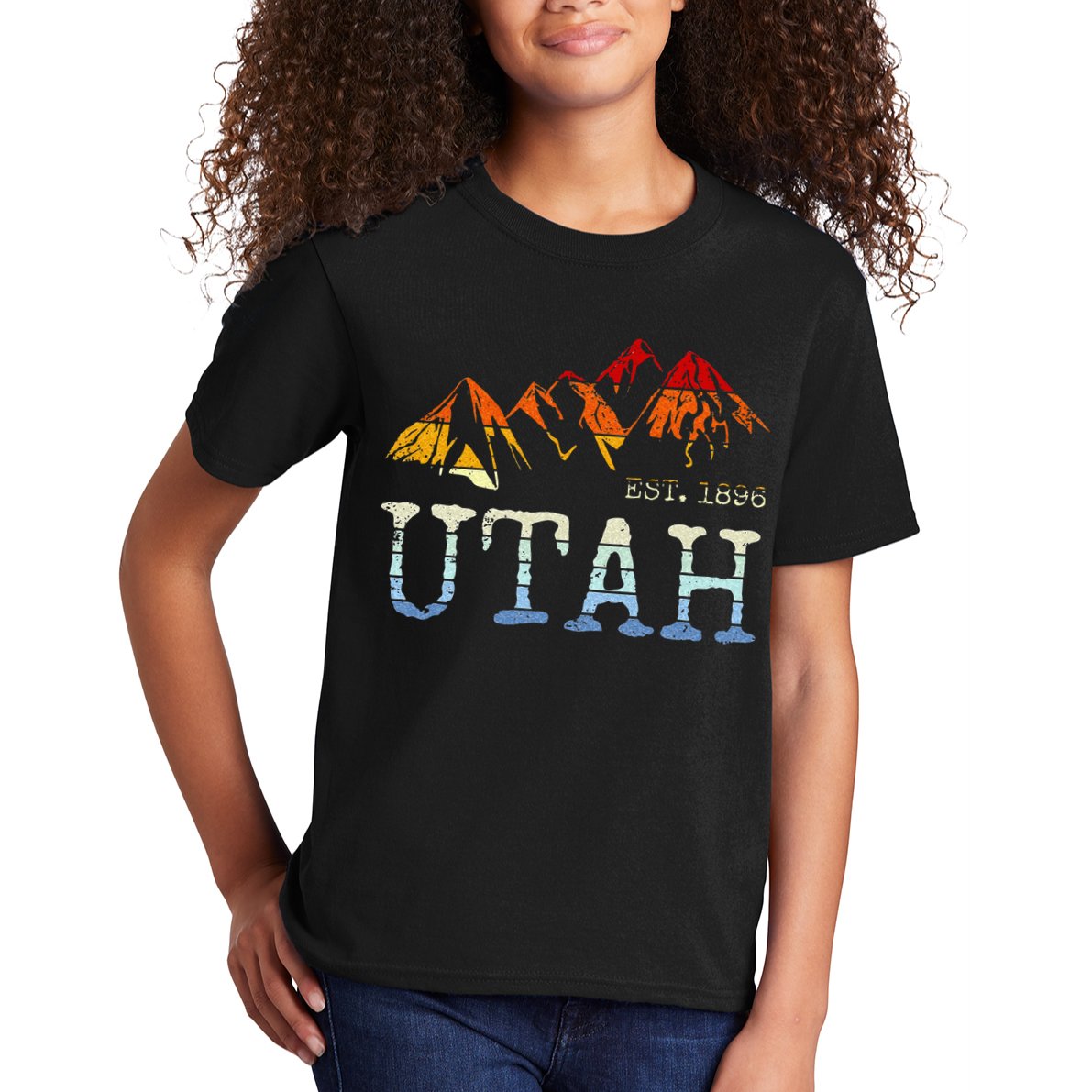 Utah Retro Sunset Vintage Mountain Home Est 1896 Cool Hiking Kids T-Shirt
