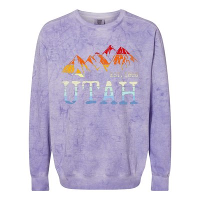 Utah Retro Sunset Vintage Mountain Home Est 1896 Cool Hiking Colorblast Crewneck Sweatshirt