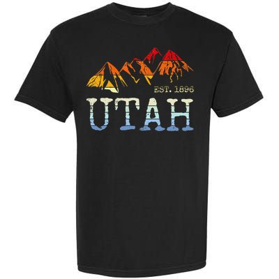 Utah Retro Sunset Vintage Mountain Home Est 1896 Cool Hiking Garment-Dyed Heavyweight T-Shirt